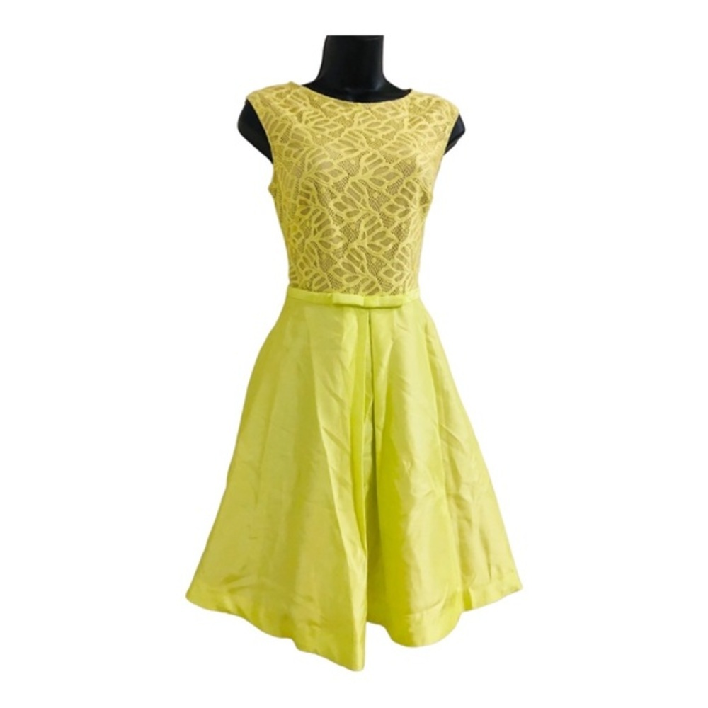 Taylor citron yellow lace dress taffeta full skirt‎ elegant dress size 6 new
